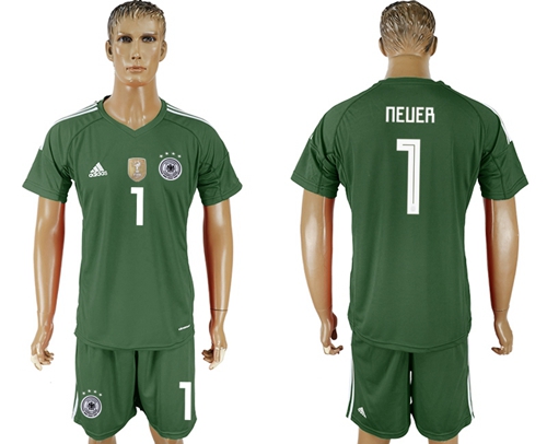 Germany #1 Neuer Army Green Goalkeeper Soccer Country Jersey